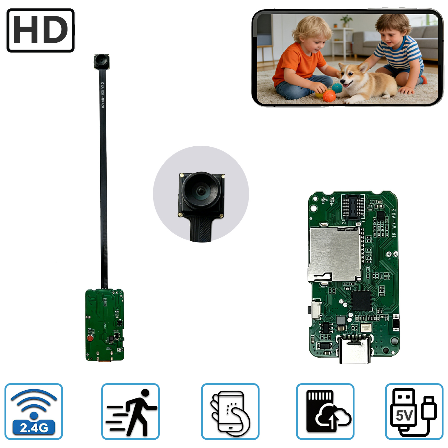 Home Security No Wifi Needed - ミニコンパクトホームセキュリティカメラPCBAモジュールフレキシブルレンズデザインHDリモートモニタリング回路基板DIY WiFiカメラ