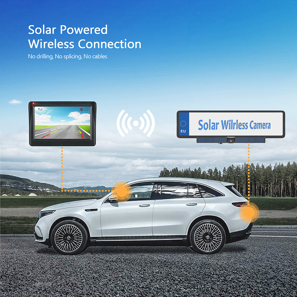 Camera Solar Wireless - 最新の完全DIY 2.4Gワイヤレスソーラーカーカメラ、EUライセンスプレートカメラ用リアビューバックアップ反転支援装置
