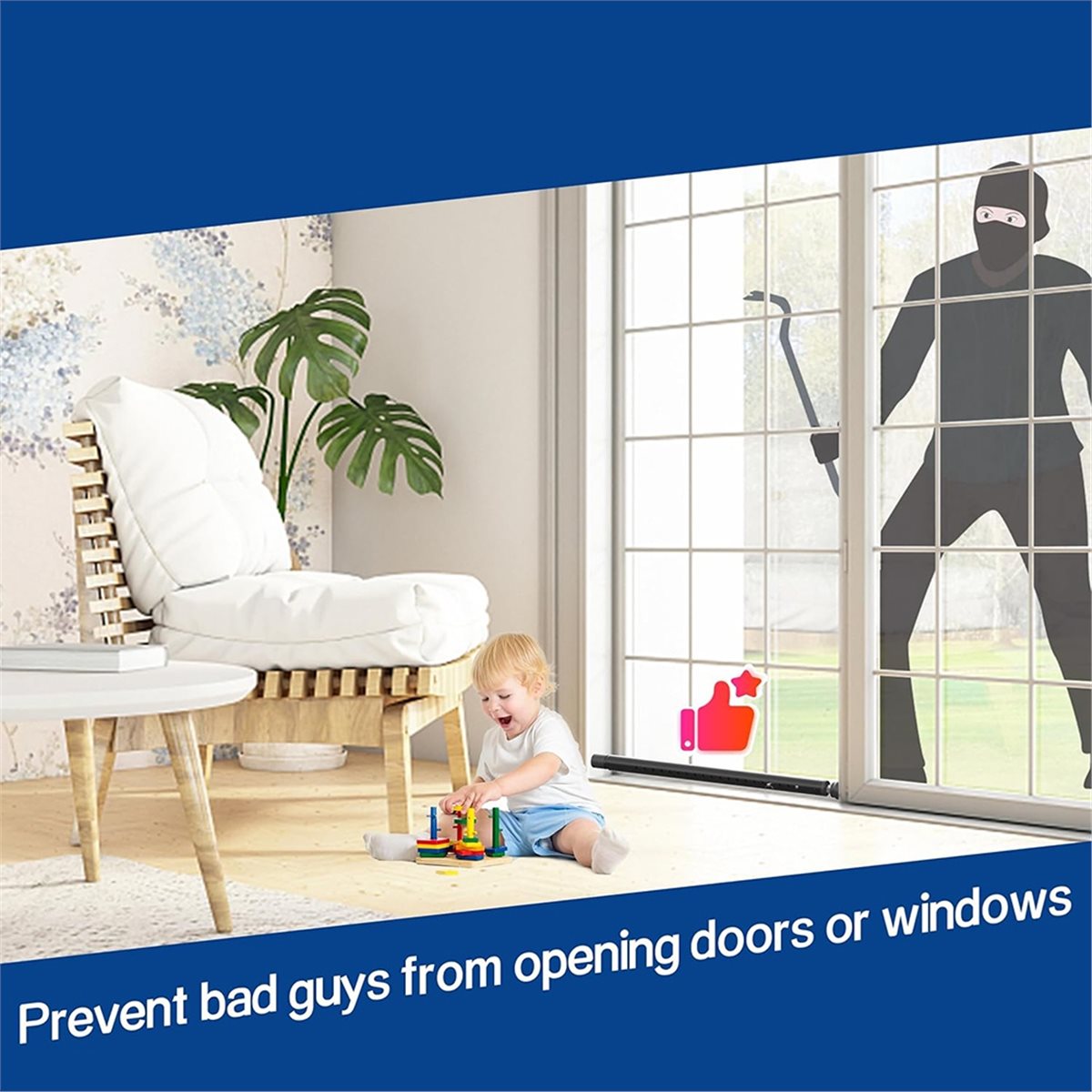 Home Security Bars - A20I スライドドアセキュリティバー 17-50 インチ調整可能、ゴムチップ付き、スライドドアロックバー、窓用安全バー ホーム用