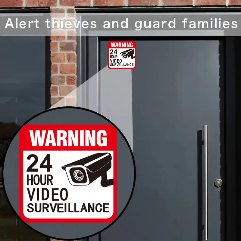 Home Security Companies - 5枚/パック 5*5インチ 24時間監視警告ラベルステッカー ホームセキュリティ監視警告ステッカー ドアや窓の警告、店舗、コンビニ、監視盗難防止警告ラベルステッカーに適しています