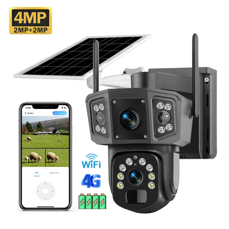 Camera Solar Wireless - 2026 V380 Pro 4MP ワイヤレスPTZソーラーCCTVカメラ 8000mAh充電式バッテリー