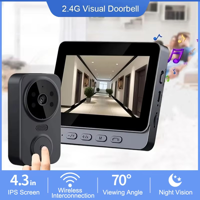 Home Security Doorbell Camera - 4.3 インチ WiFi ワイヤレスビデオドアベル双方向ビデオインターホン屋外 HD ドアベルカメラスマートホームセキュリティビジュアルドアベル