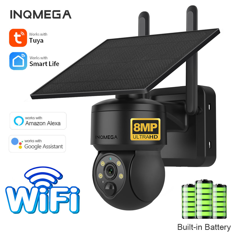 Camera Solar Wireless - INQMEGA 8MP TUYA ソーラーカメラ PIR モーション検出、個別にインストール可能、ビデオ監視