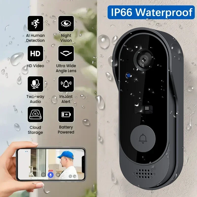 Home Security Doorbell Camera - ビデオHDワイヤレス防水ドアベルカメラ、ナイトビジョン＆音声変更スマートホームセキュリティシステムモニタースマートライフ