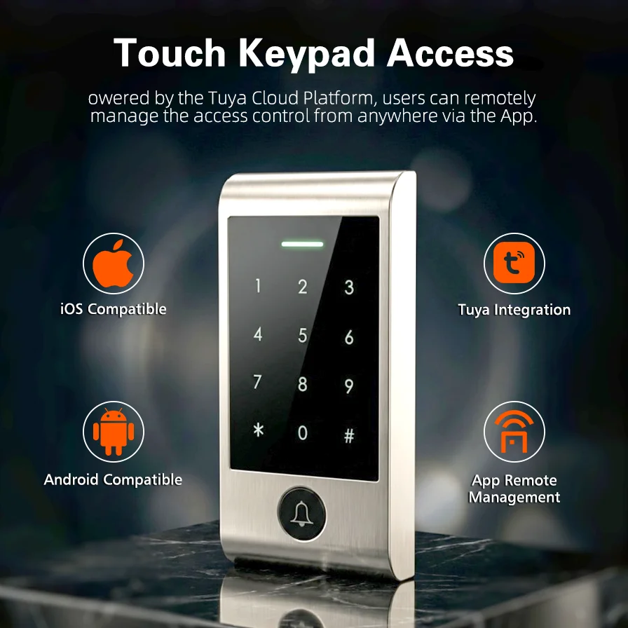 Home Security Locks - 高度なWIFIリモートコントロールタッチキーパッドアクセスシステム、ドアベルボタン付き、防水、Tuyaと互換性あり、ホームセキュリティ用