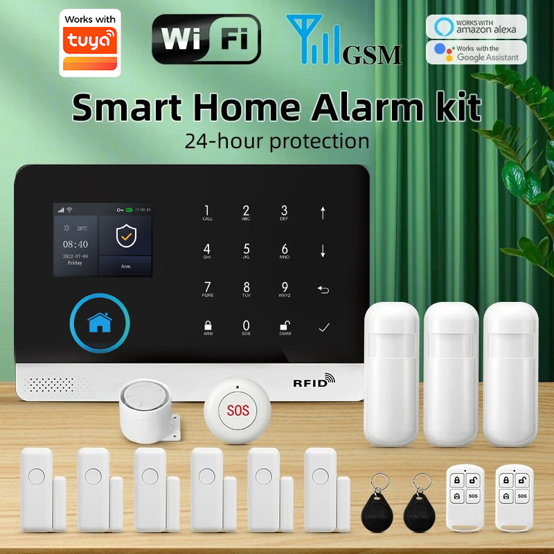 Home Security System Installation - PGST WIFI GSM スマートホームセキュリティ警報システムはスマートライフアプリと連携し、盗難警報、住宅、オフィス、Alexaリモートコントロールに対応します。