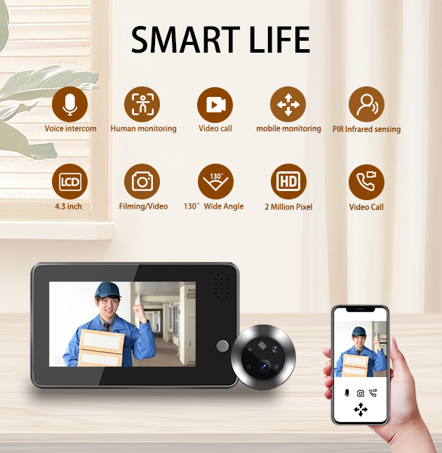 Home Security Doorbell Camera - 4.3インチTuya Smartlife WiFiドアベルビジュアルドア覗き穴ビデオドアホンカメラPIRホームセキュリティワイヤレスインターホンドアビューアー