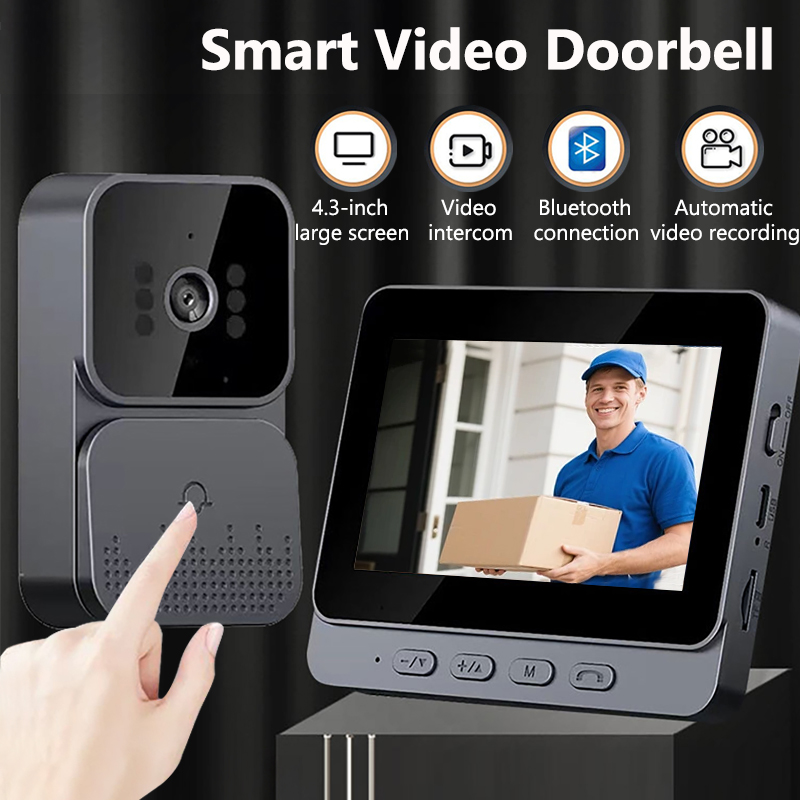 Home Security Doorbell Camera - ワイヤレスビデオインターホンドアベル HD ナイトビジョン 4.3 インチ lPS