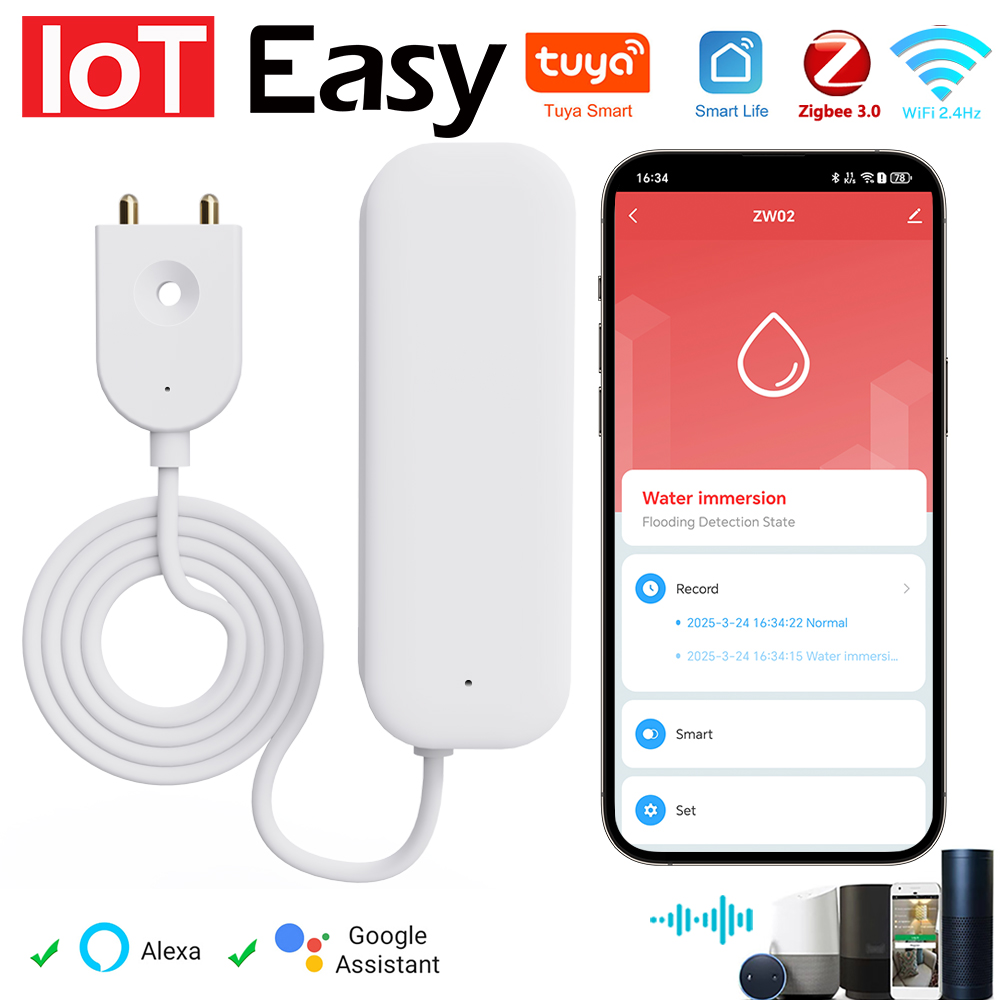 Home Security Device - Tuya WiFi ZigBee 水センサー漏れ警報洪水漏水検知器スマートホーム APP リモコンセキュリティ保護サポート