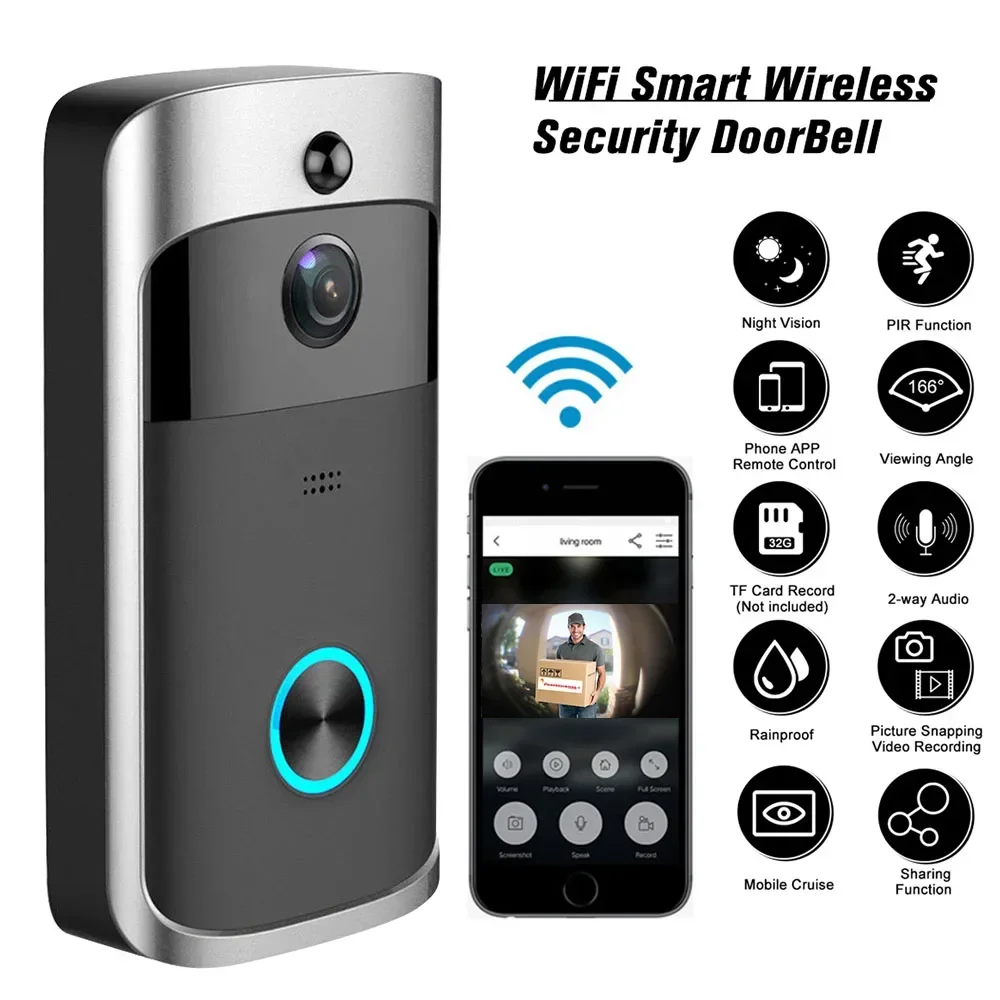 Home Security Doorbell Camera - 720P HD スマートホームワイヤレス WIFI ドアベルカメラセキュリティビデオインターホン IR