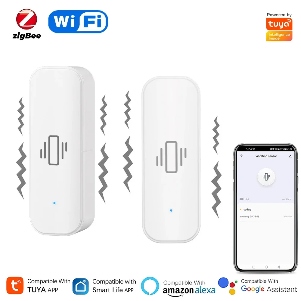Home Security With Monitoring - Tuya-ホームセキュリティ,リアルタイム保護,リモートモニター,アラーム通知,smartlifeアプリ,wi-fi,zigbee用のスマート振動センサー