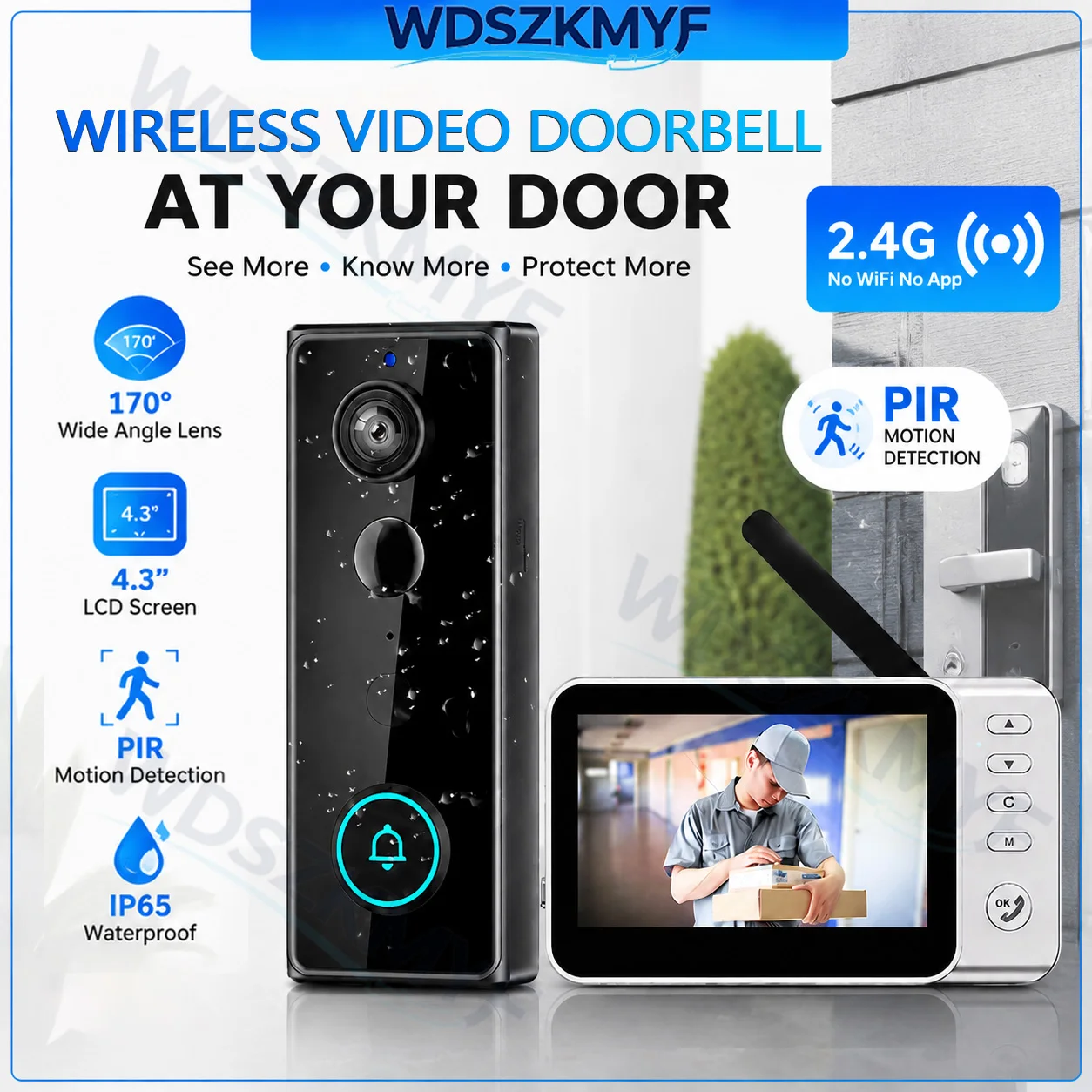 Home Security Doorbell Camera - 新しい防水ワイヤレスドアベルカメラ 4.3 インチ IPS スクリーンアクティブウェイクアップビデオインターホンドアベル 1080P