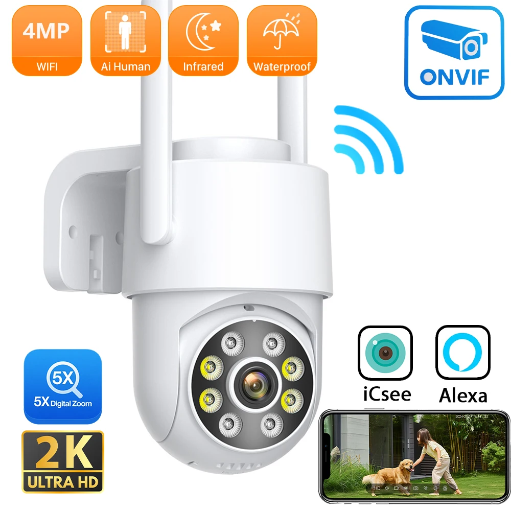 Home Security Lidar - PANEPO 4MP 2K ICsee Wifi カメラ人間検出屋外監視カメラナイトビジョン双方向オーディオホームセキュリティ保護
