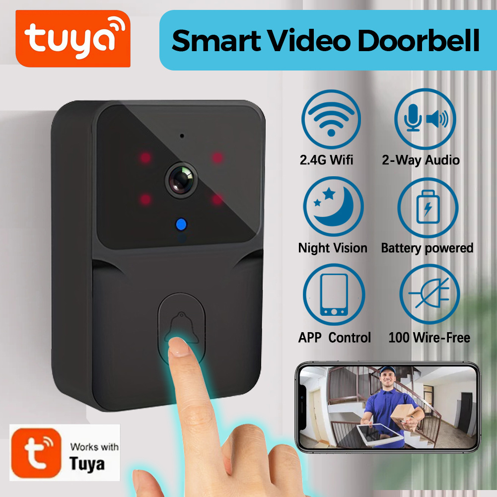 Home Security Doorbell Camera - Tuya ワイヤレススマートビデオドアベル、2.4G WiFi ホームセキュリティカメラ、双方向オーディオ、ナイトビジョン、バッテリー、安全なホームモニタリング