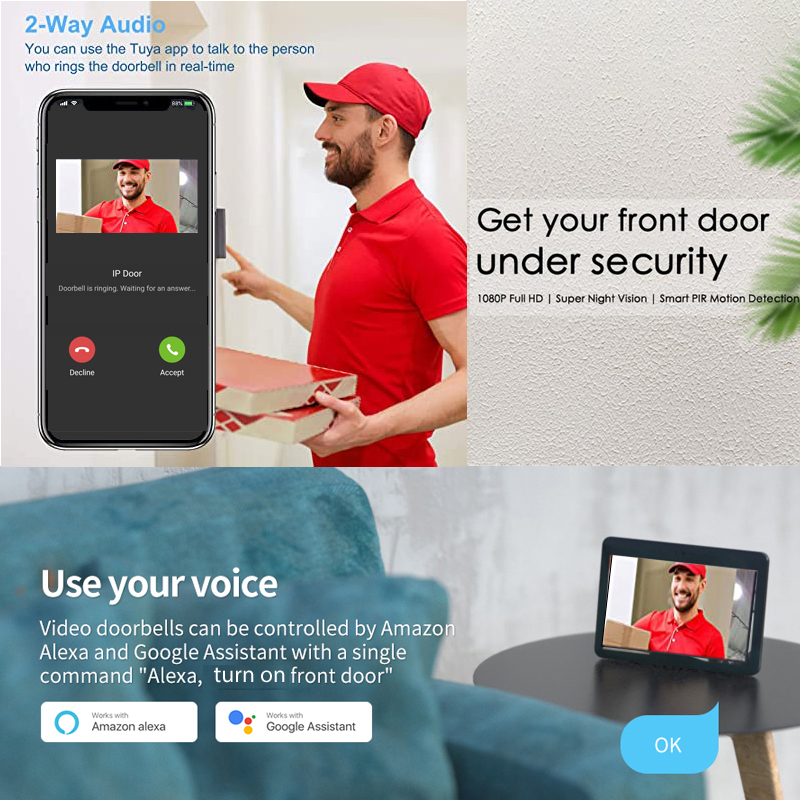 Tuya-ワイヤレスビデオドアベル,wifi,電話インターホ - Home Security Doorbell Camera のレビューと価格