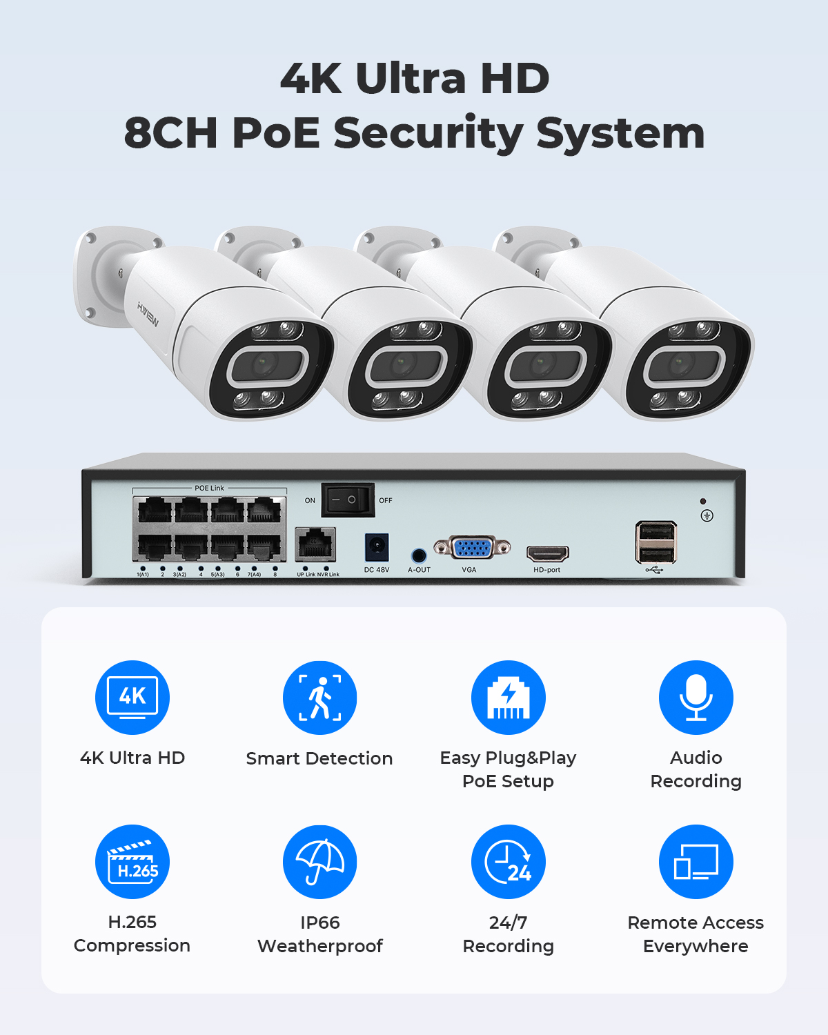 H.View 4K 5Mp 8Mp PoE CCTVセキュリ - Home Security With Monitoring のレビューと価格