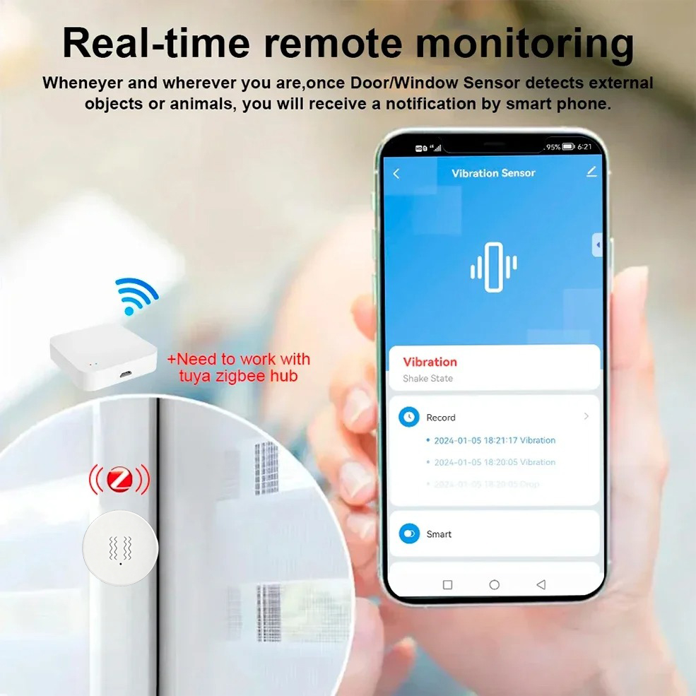 Tuya ZigBee スマート振動＆傾斜センサー ホームセ - Home Security With Monitoring のレビューと価格