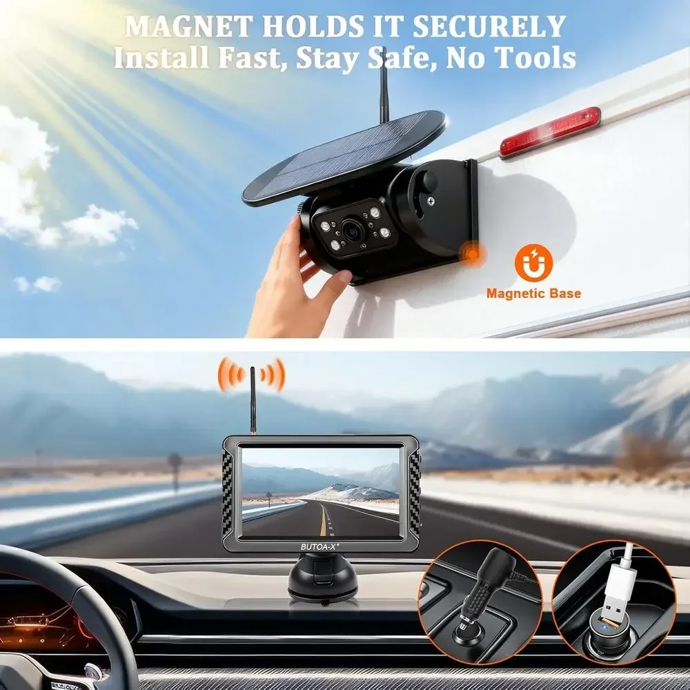 X5磁気ソーラーワイヤレスバックアップカメラ、5インチHDモ - Camera Solar Wireless のレビューと価格