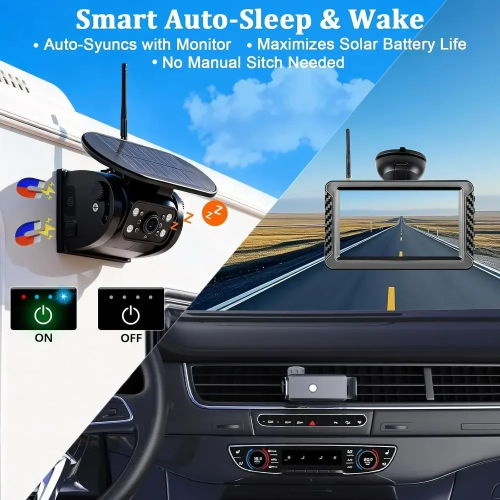 X5磁気ソーラーワイヤレスバックアップカメラ、5インチHDモ - Camera Solar Wireless のレビューと価格