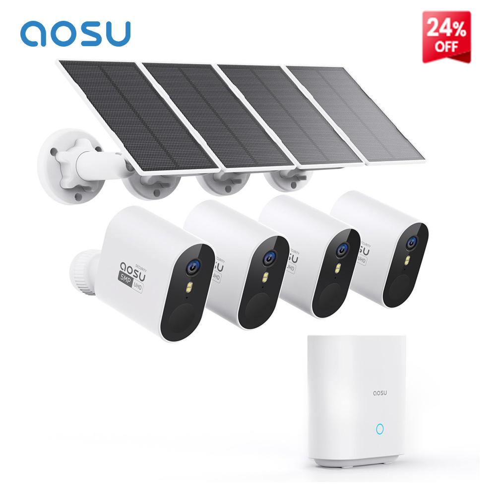 AOSU 5MPソーラーカメラシステム屋外4カメラキットワイ - Camera Solar Wireless のレビューと価格