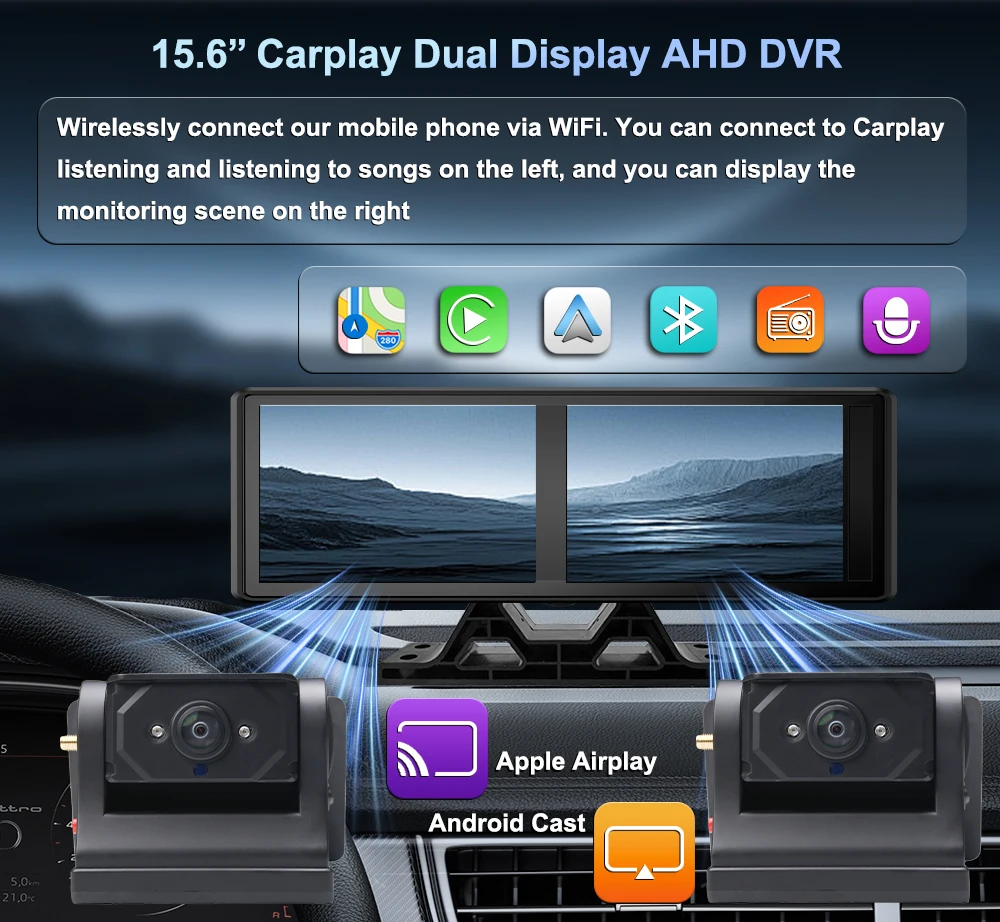 15.6インチAndroid Auto CarPlayワイヤ - Camera Solar Wireless のレビューと価格