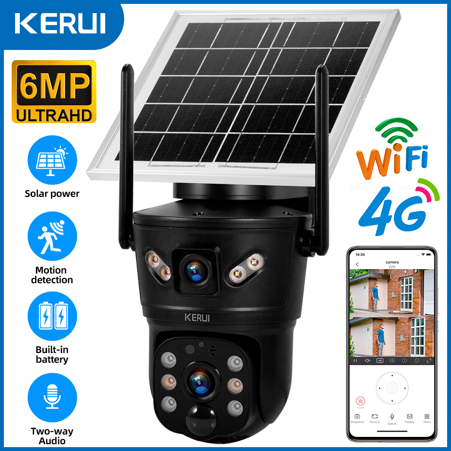 ワイヤーは不要です！ KERUI 6MPソーラーカメラ 4G - Home Security With Monitoring のレビューと価格